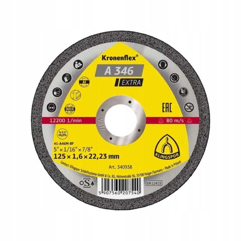 Tarcza do cięcia metalu Klingspor 340938 płaska A346 Extra 125 x 1,6mm