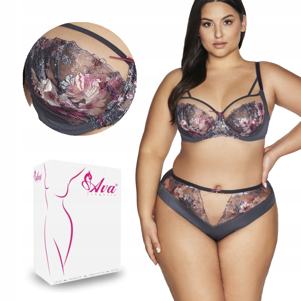 Podprsenka Soft Side Support s výšivkou Av 2123, měkké šedé květy 65E