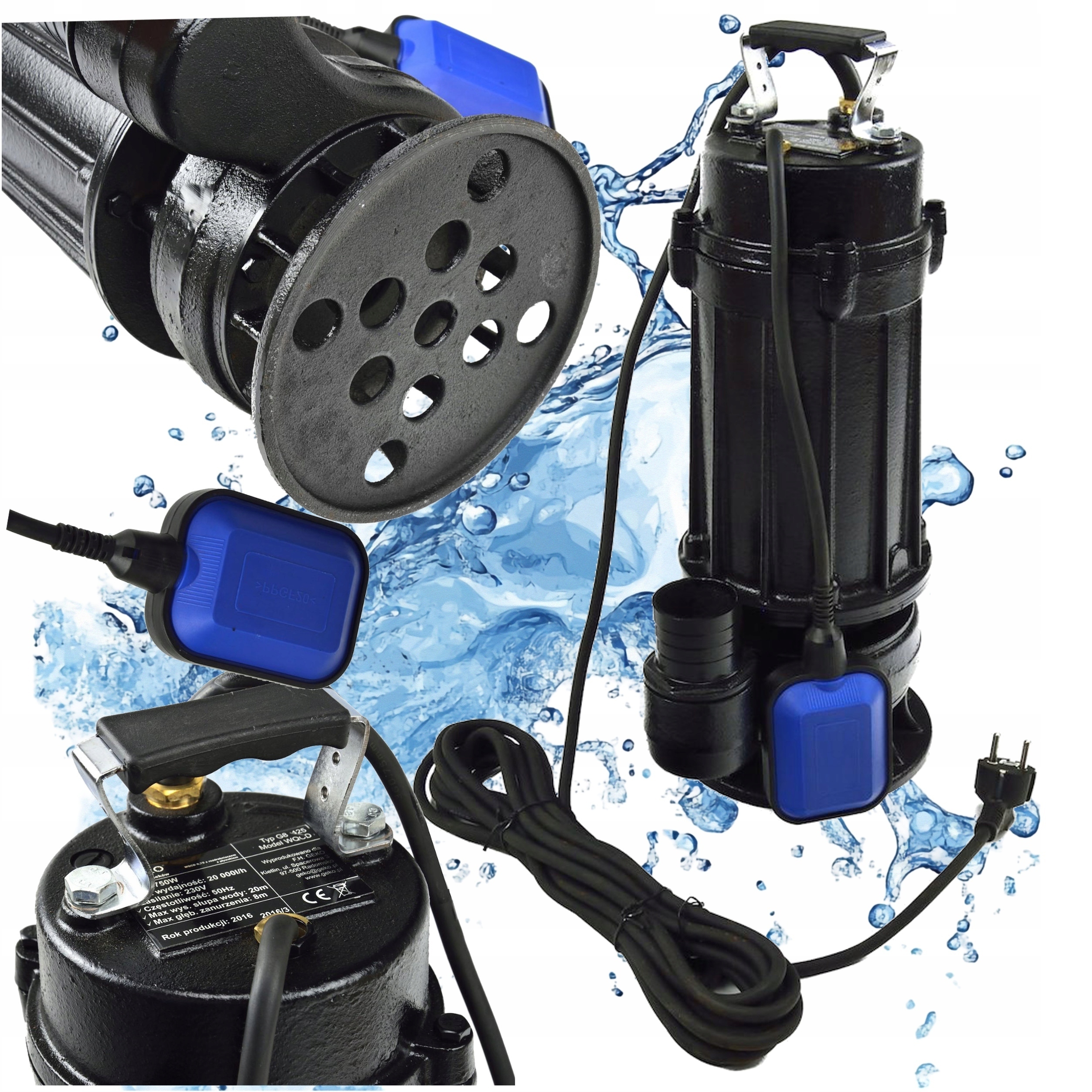 Výkonná Liatinová Ponorná Pumpa 750 W Na Odpadovú Vodu S Drvičom Plovák