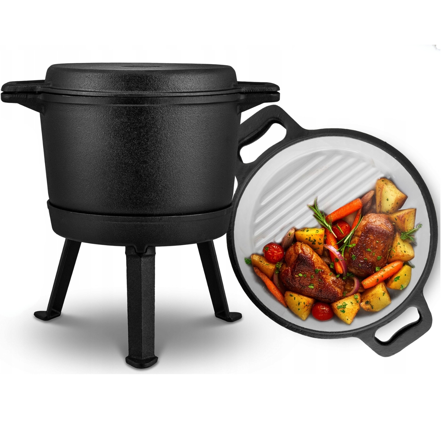 Smaltovaný Litinový Kotlík S Pánví Maďarský Hrnec 8 L Ohniště Gril