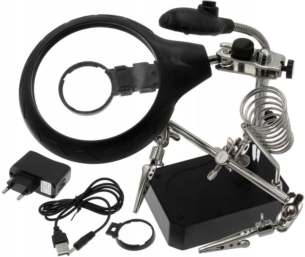 Lupa trzecia ręka 5 led uchwyt 2,5x 90mm lutowania