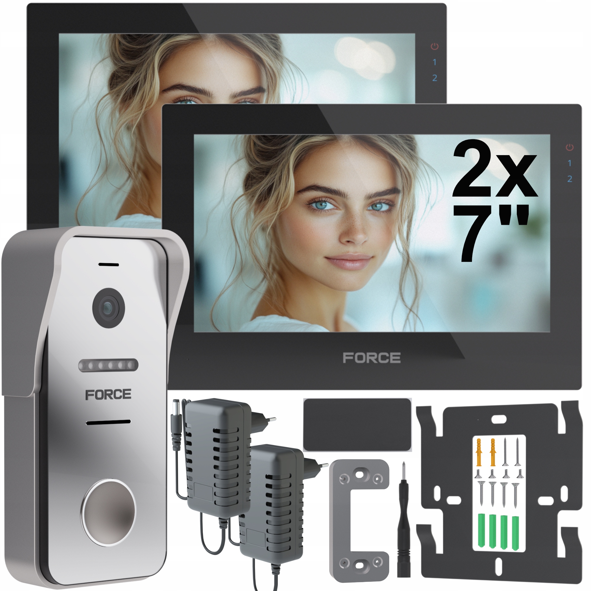 Videodomofon Force Prima Go Duo 2x Monitor 7" Černý Full Hd Brána Furtka