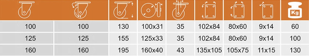 KOŁO STAŁE POLIAMID DO WÓZKA 125 mm Marka Kastory