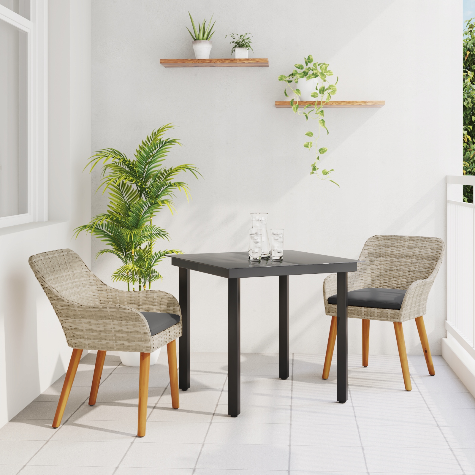 Jídelní souprava 3 pcs Světlá šedá a černá Střední Černá 3261712