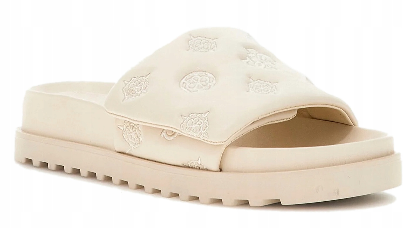 Guess krémové dámské nazouváky z ekologické kůže s logem 37