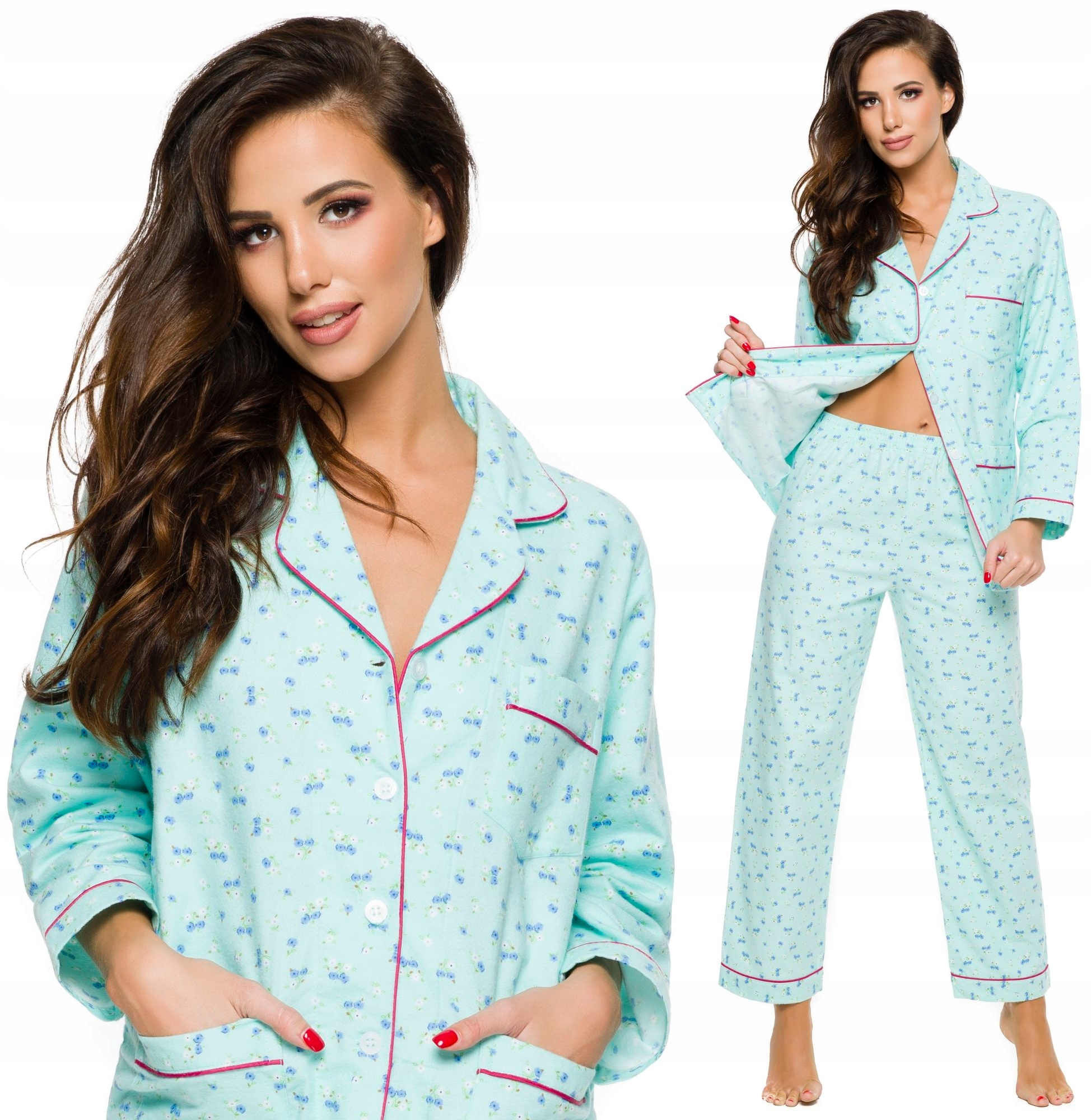 Flanelowa Bawełniana Gruba Damska Piżama Rozpinana XL