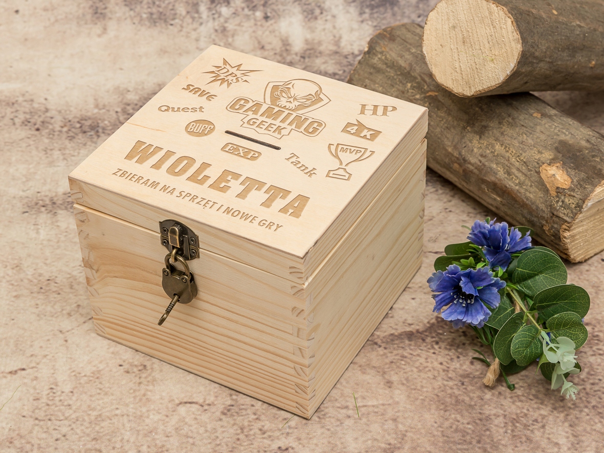 skarbonka z grawerem IMIĘ kluczyk kłódka PREZENT święta urodziny imieniny Marka inna marka