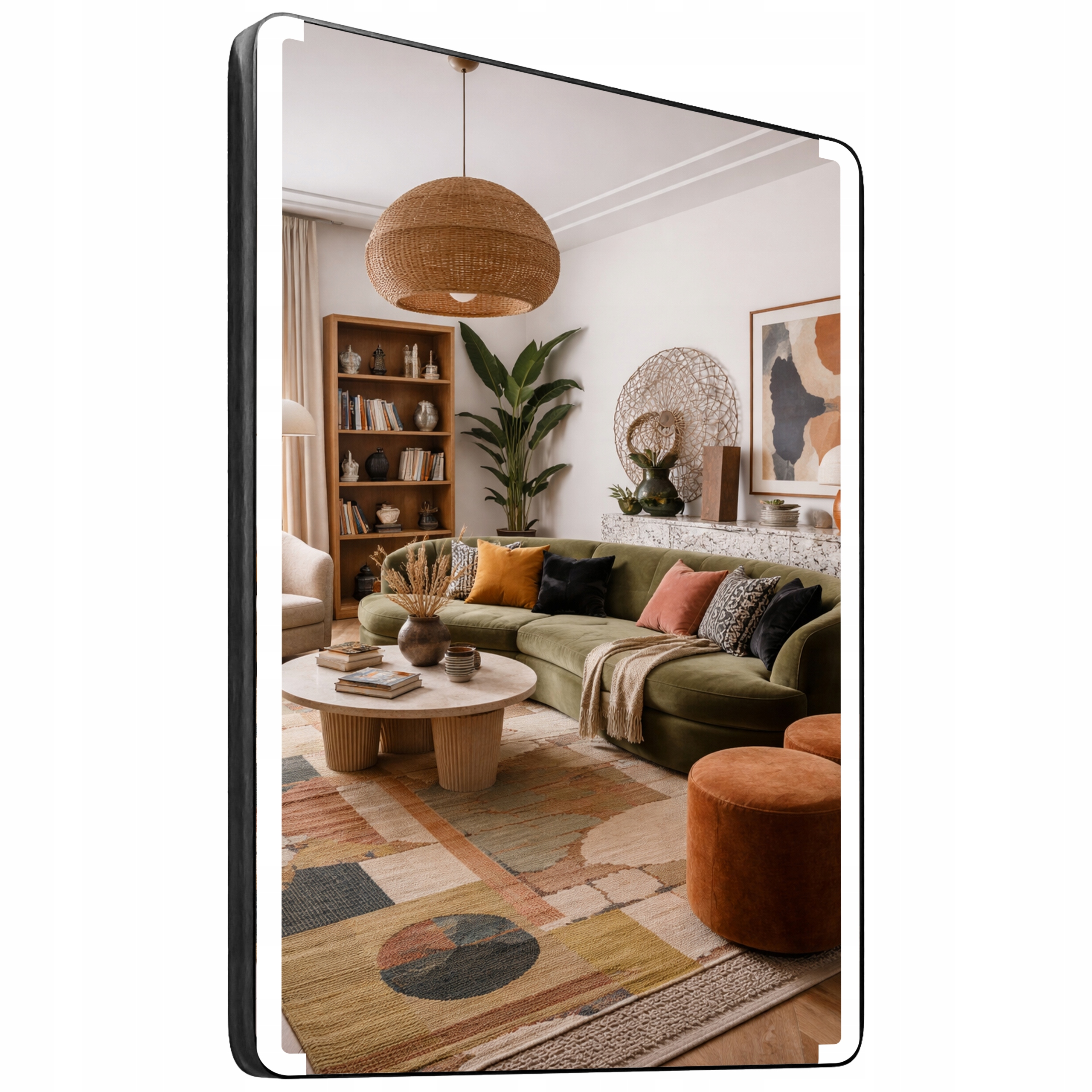 Obdĺžnikové Zrkadlo Zaoblené 70x140 Hliníková Rámová Súprava Loft Podsvietená