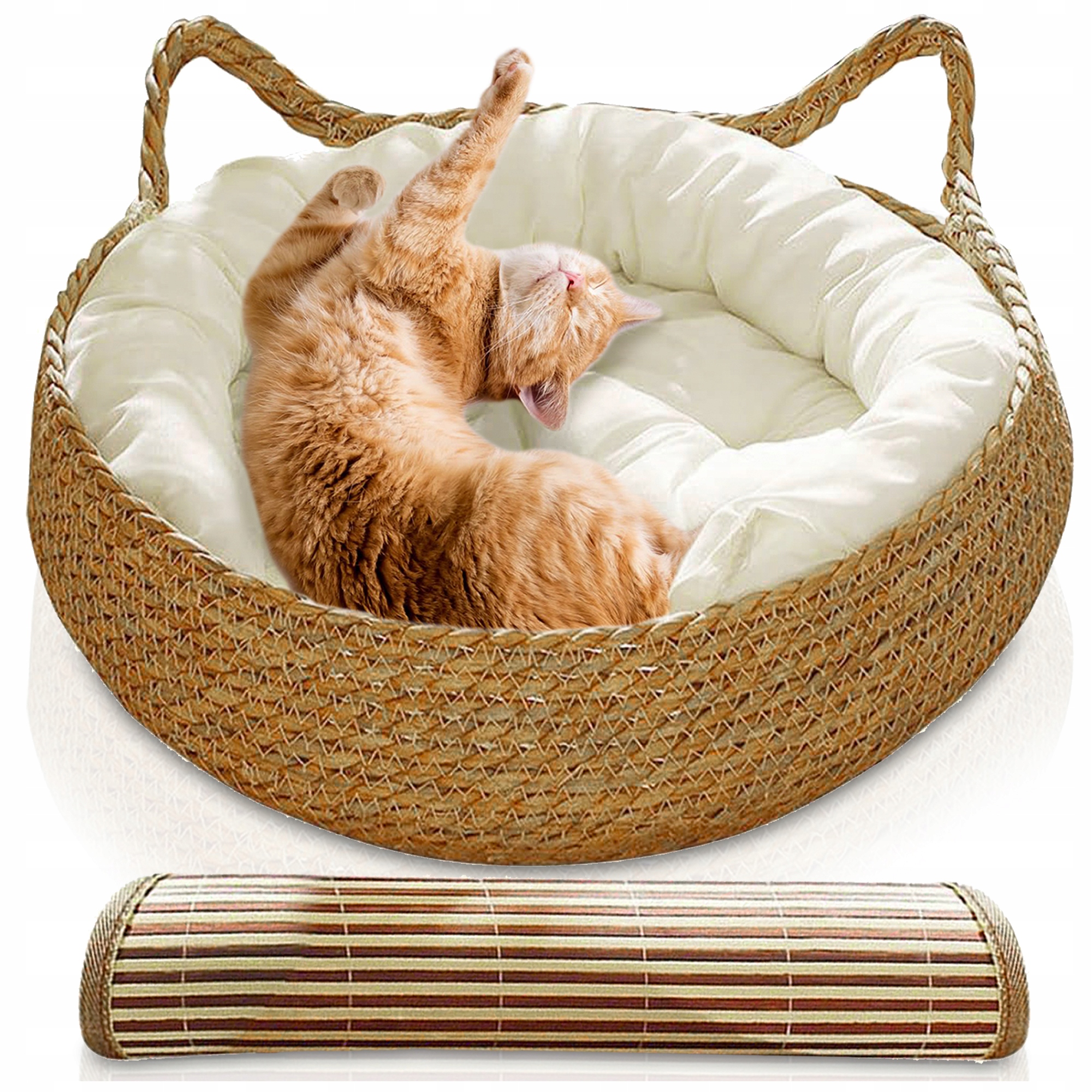 PLECIONE LEGOWISKO DLA KOTA PSA LEŻANKA KOJEC OKRĄGŁE 48 CM + MATA PODUSZKA