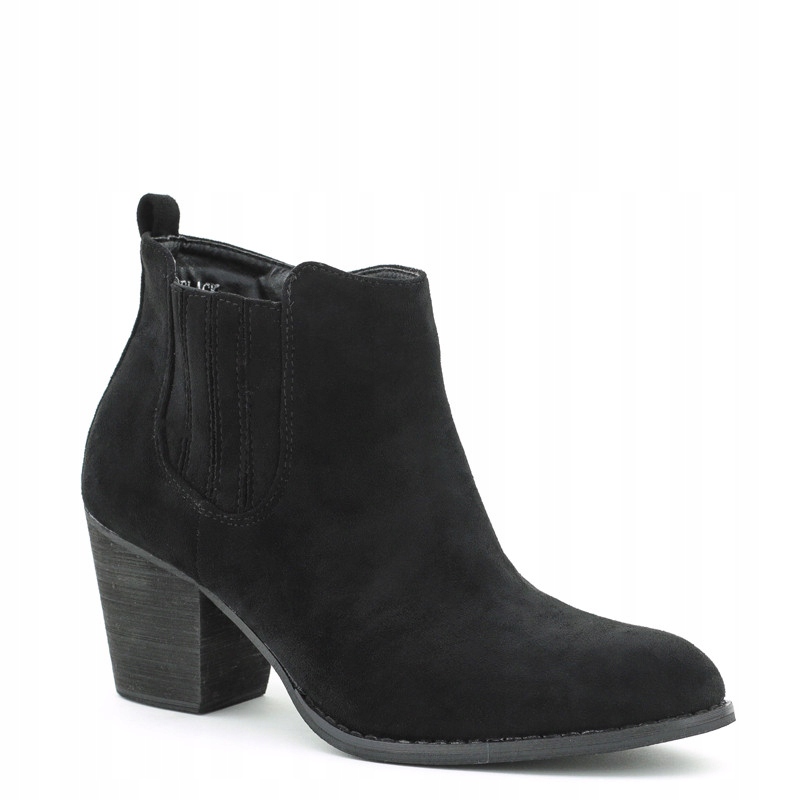 Černé dámské kotníkové boty na podpatku s nízkými kovbojské boty