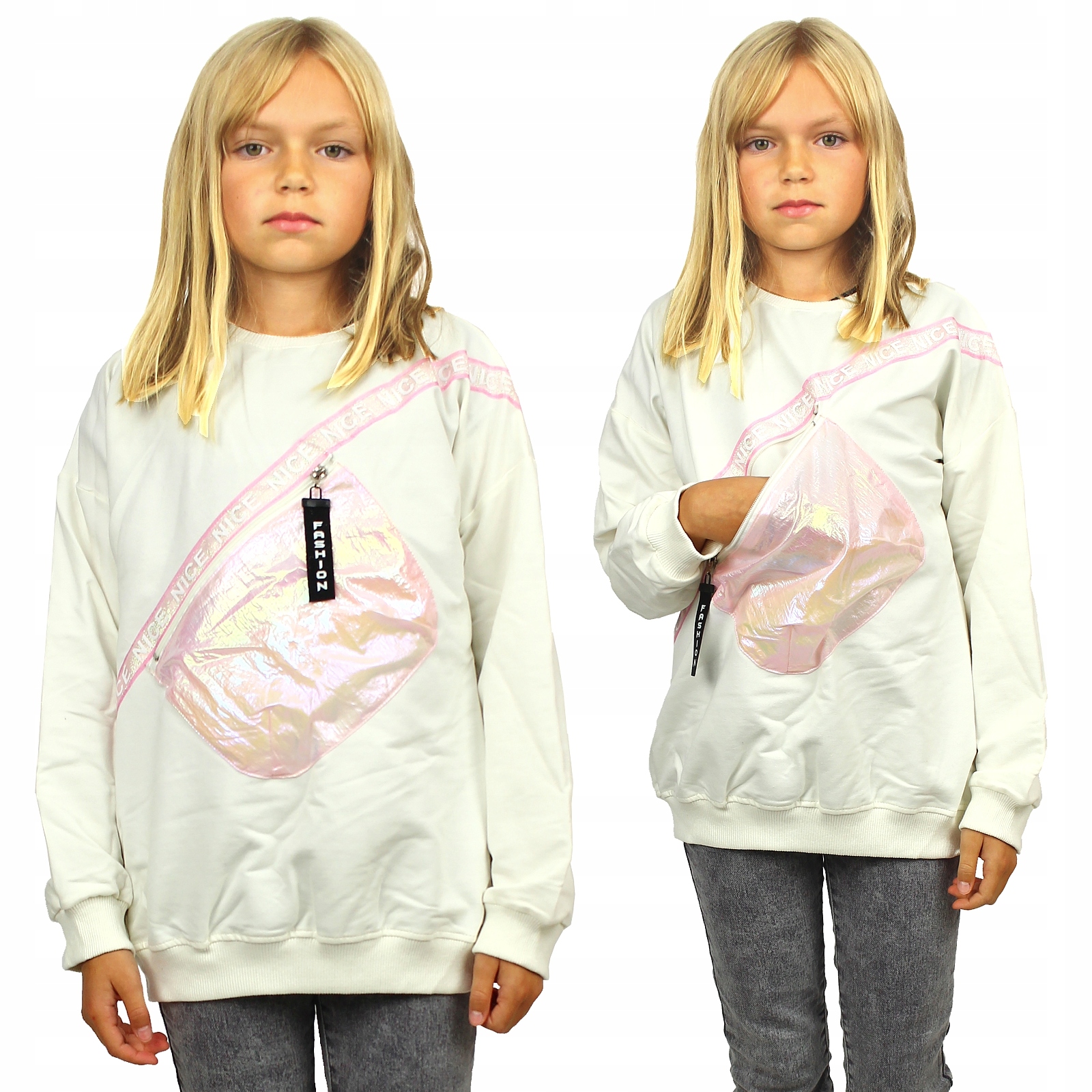 

Bluza Z Kieszonką Metaliczna Nerka Rękaw 164