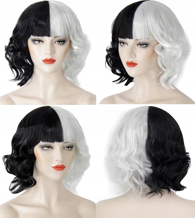 Paruka S Krátkými Kudrnatými Černobílými Vlasy A Syntetickou Ofinou Doplňky