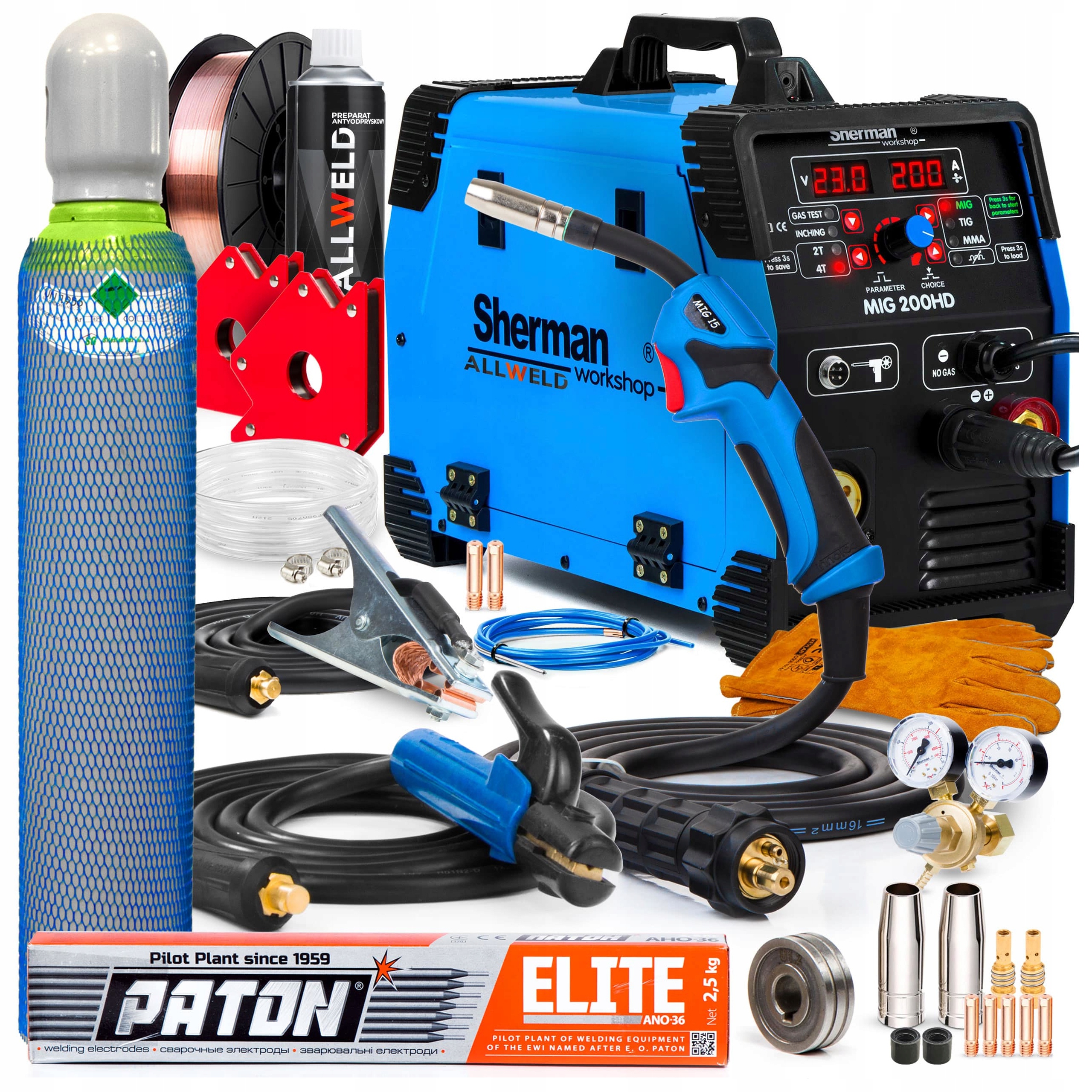 Poloautomatický Svařovací Stroj Sherman Mig 200 Hd Mma Tig 200A 230V 3V1