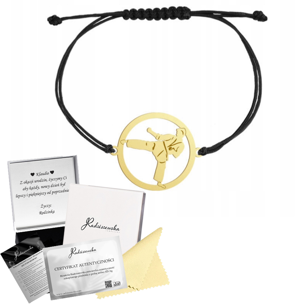 Zlatý náramek Ju-jitsu Šňůra 925 Dárek Šperky Gravírování Dedikace
