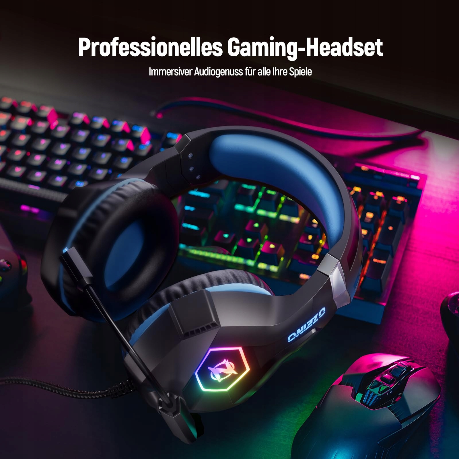 OZEINO Słuchawki Gamingowe PS4 PS5 PC z Mikrofonem 3D RGB Redukcja Szumów — miniatura 7