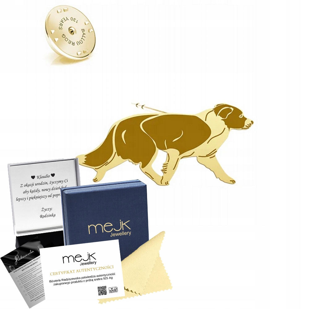 Odznak Zlatá Border Collie 925 Šperky Dárek Žena Dedikace Bonus