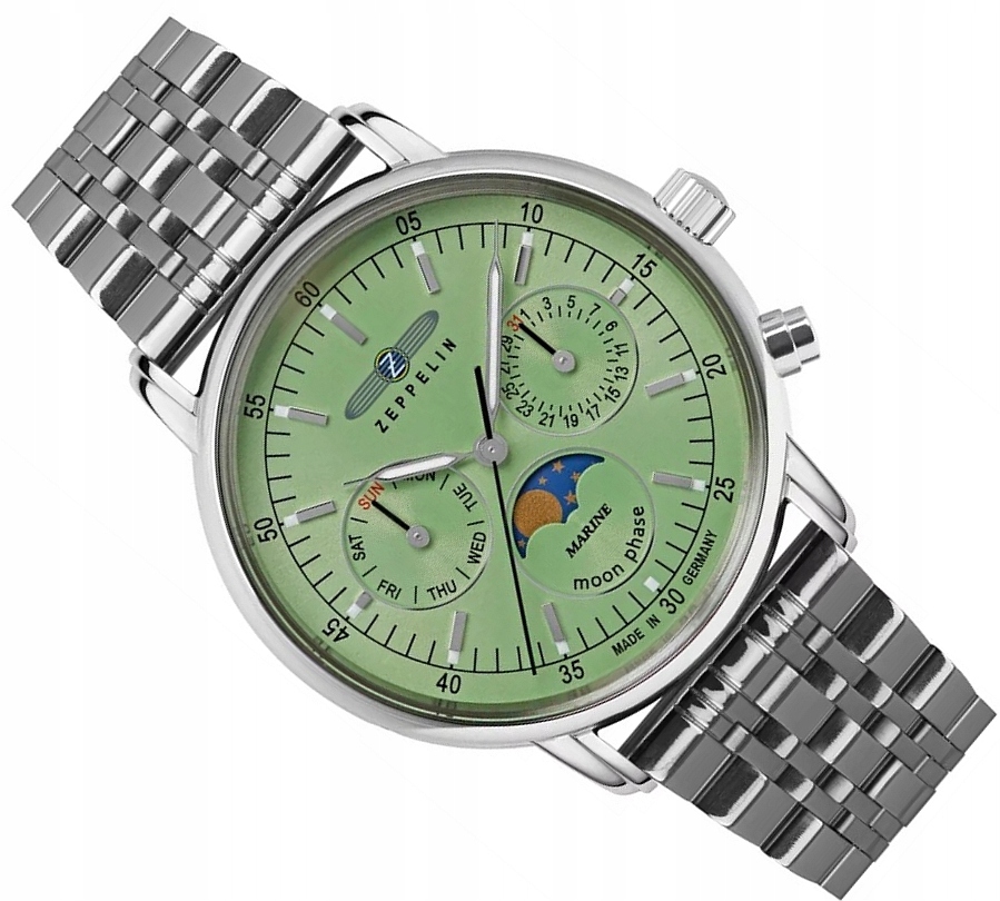 Dámské Hodinky Zeppelin 8637 M-4 Elegantní Zelený Měsíční Ciferník Box