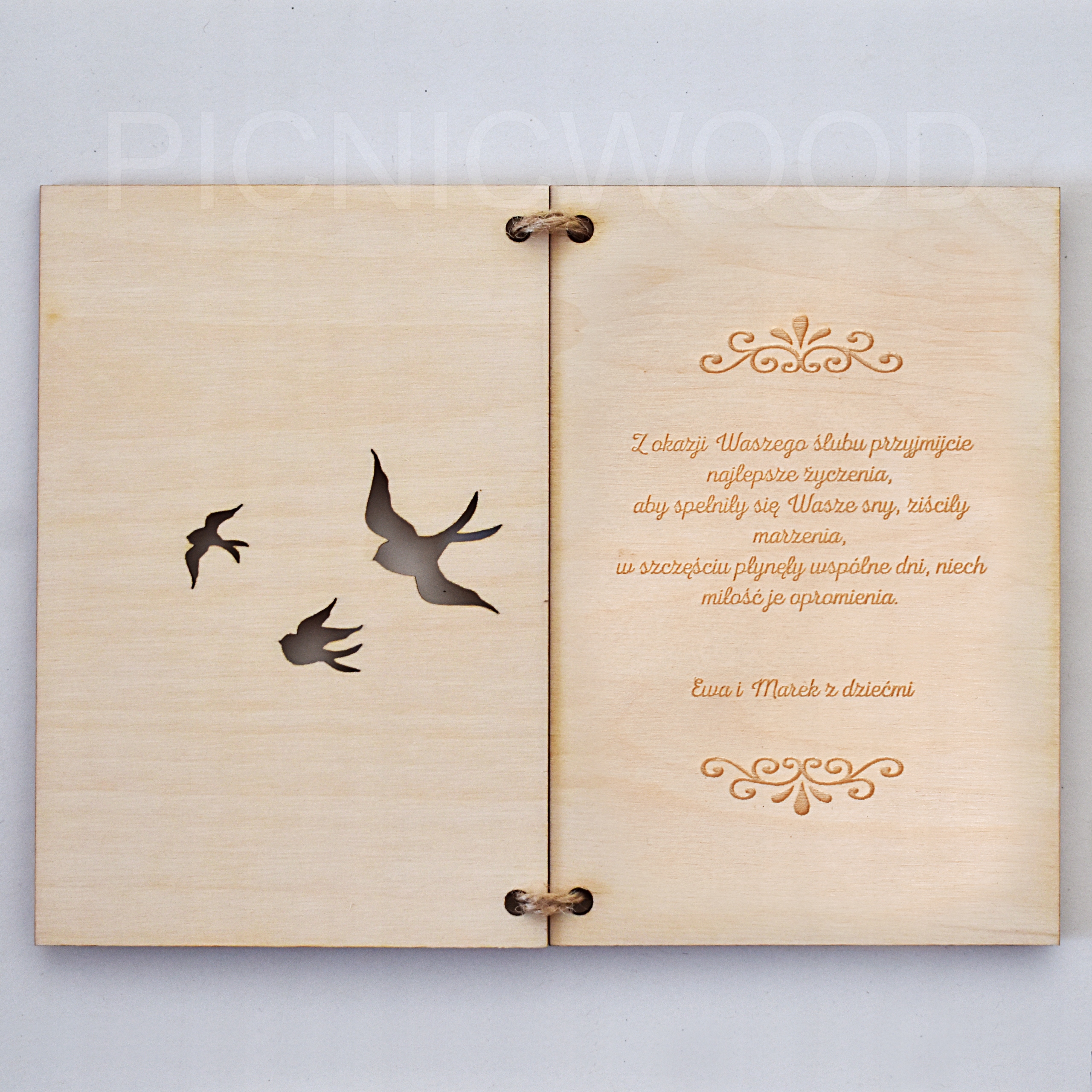 Drewniana Kartka Ślubna Prezent na Ślub Wesele Marka PICNICWOOD