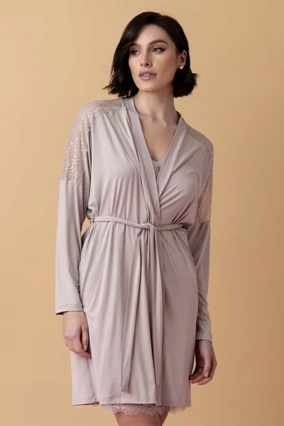 Poem krátký peniuar s mandlovou krajkou XXL/XXXL