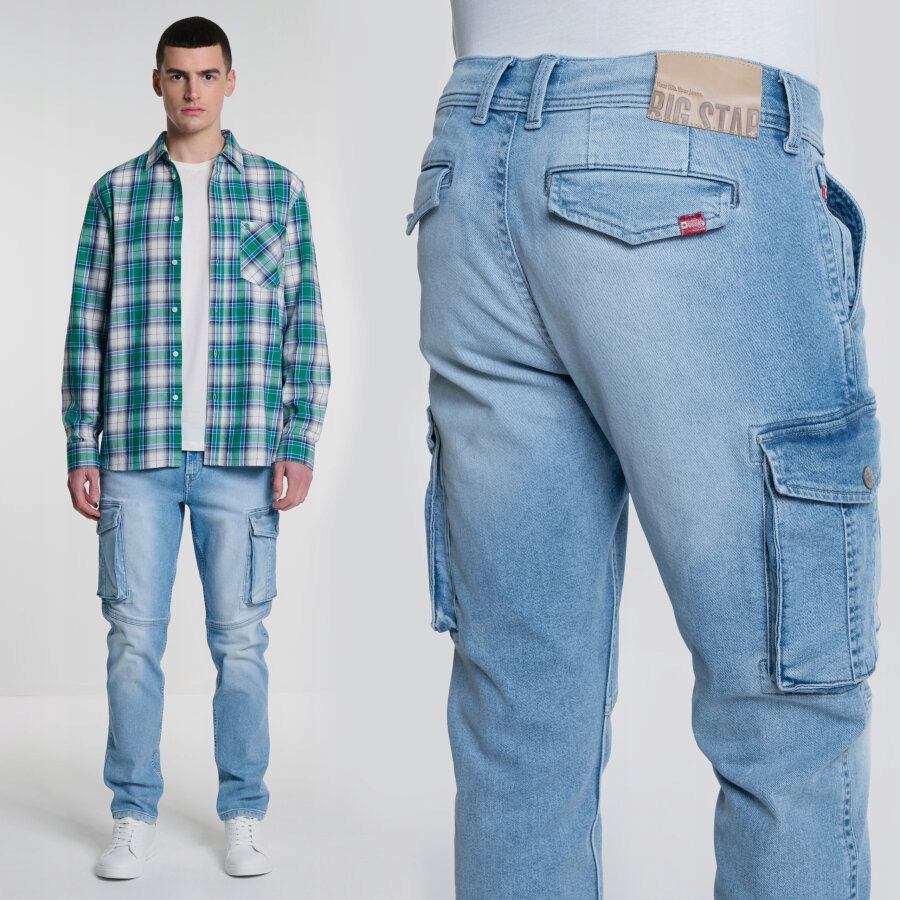 Big Star Jeansy Męskie Cargo Jasnoniebieskie Ian 217 W34 L32