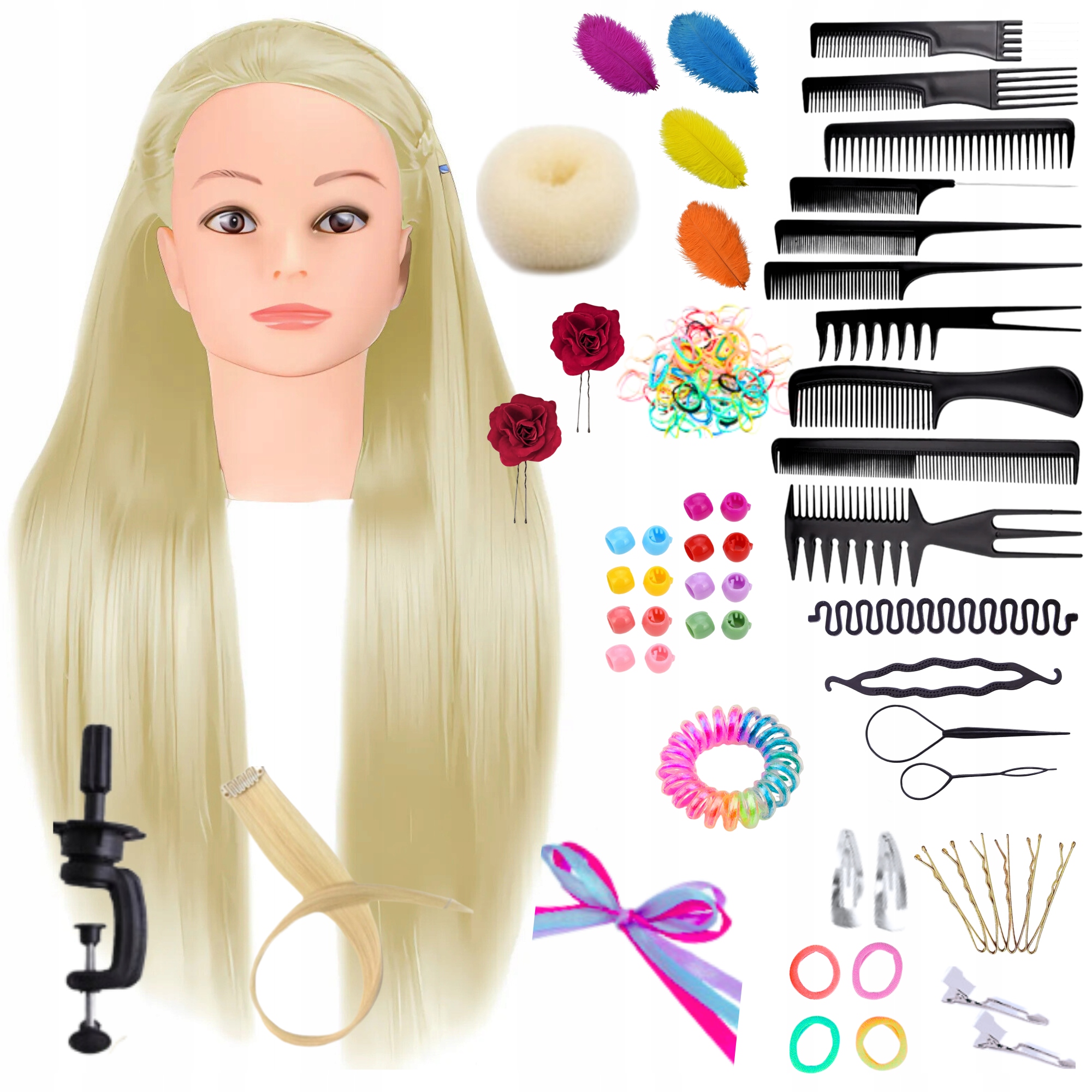 Główka Treningowa Fryzjerska Syntetyczny Włos Statyw Głowa do Czesania