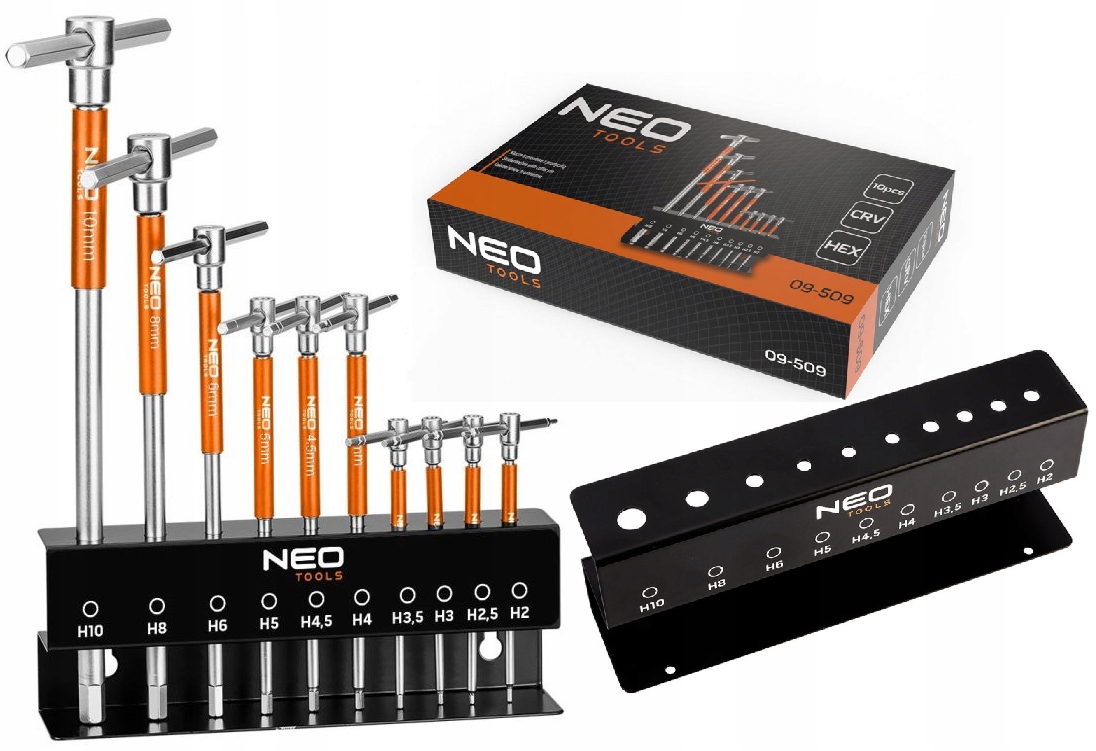 Kľúče s konektorom, sada 10 ks v stojane 2 10 mm Neo 09-509