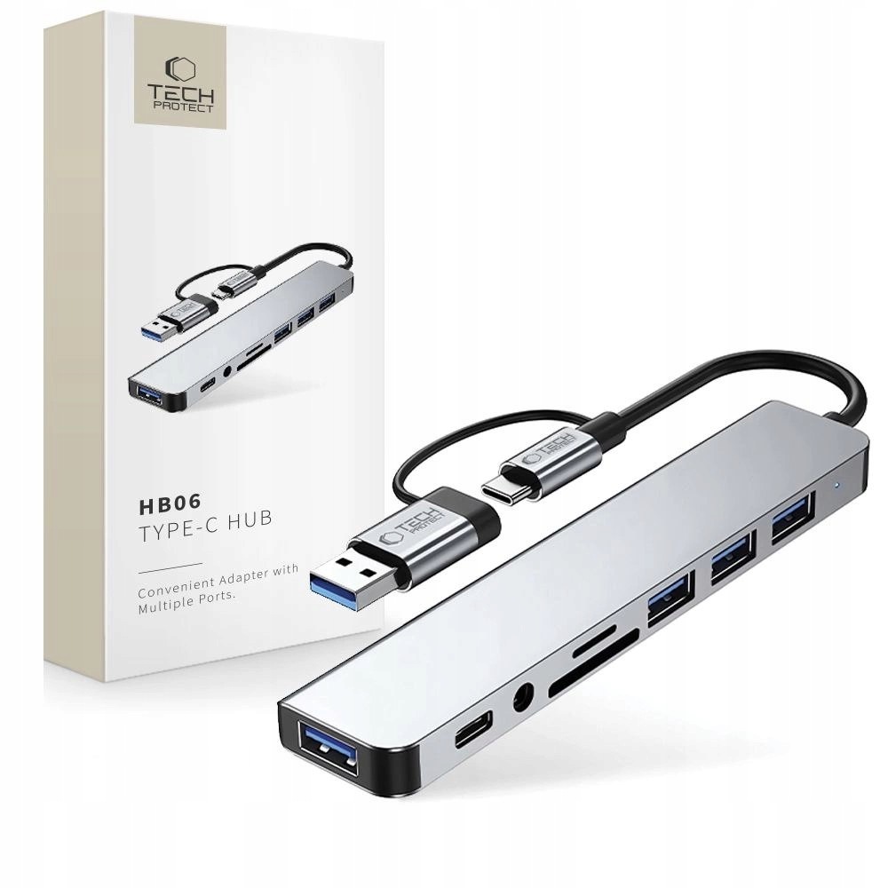 Adapter Tech-Protect HB06 Hub Adapter 8w1 Typ-c USB2.0 USB3.0 Sd/tf