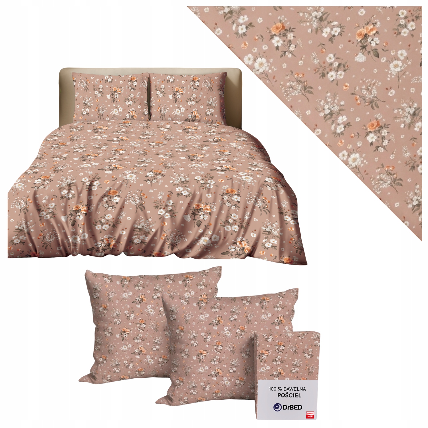 Povlečení 160 200 Bavlněné Sada Povlečení na zip Pudrová Růžová Polská republika