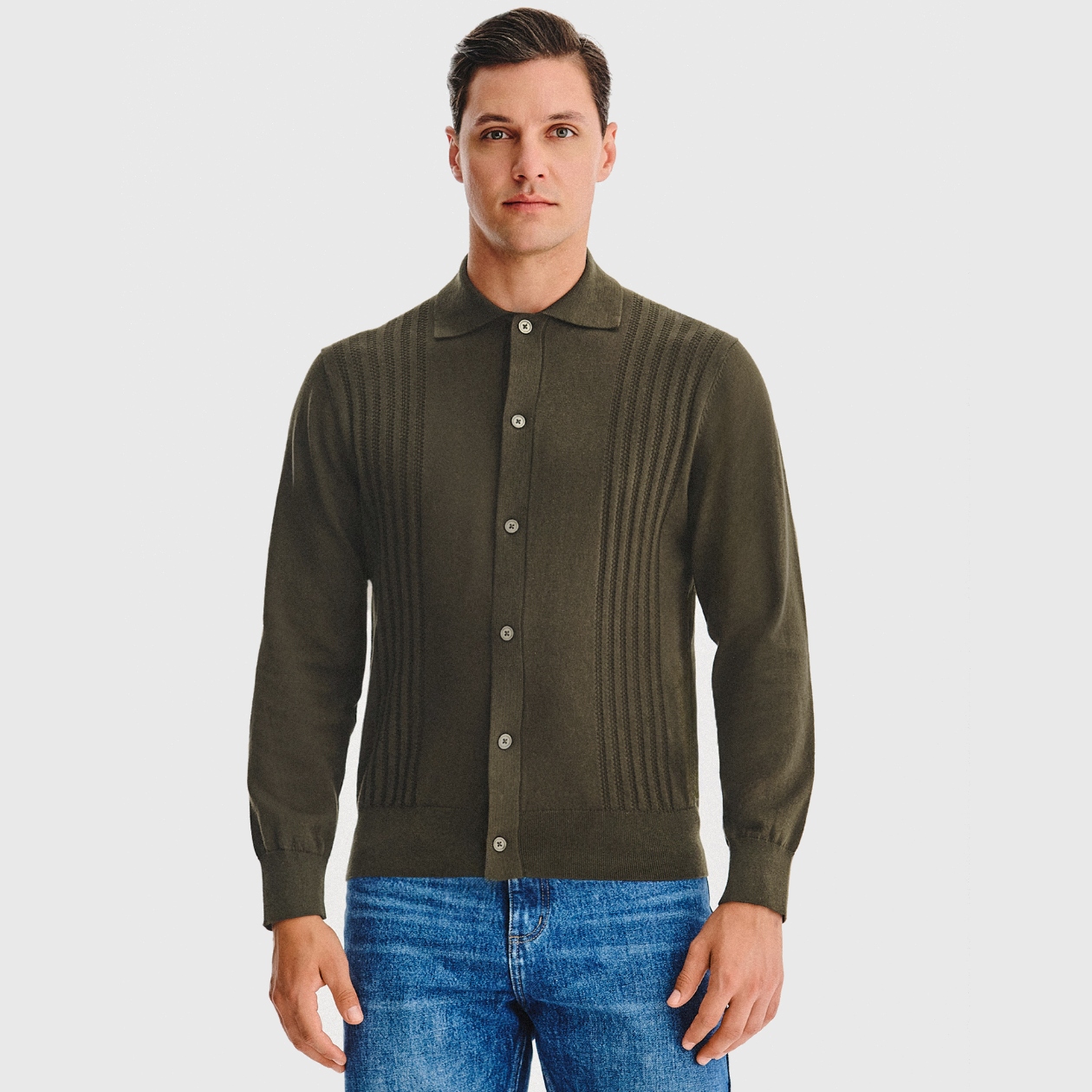 Zelený pánský kardigan s ozdobným prošíváním Pako Lorente vel XXL