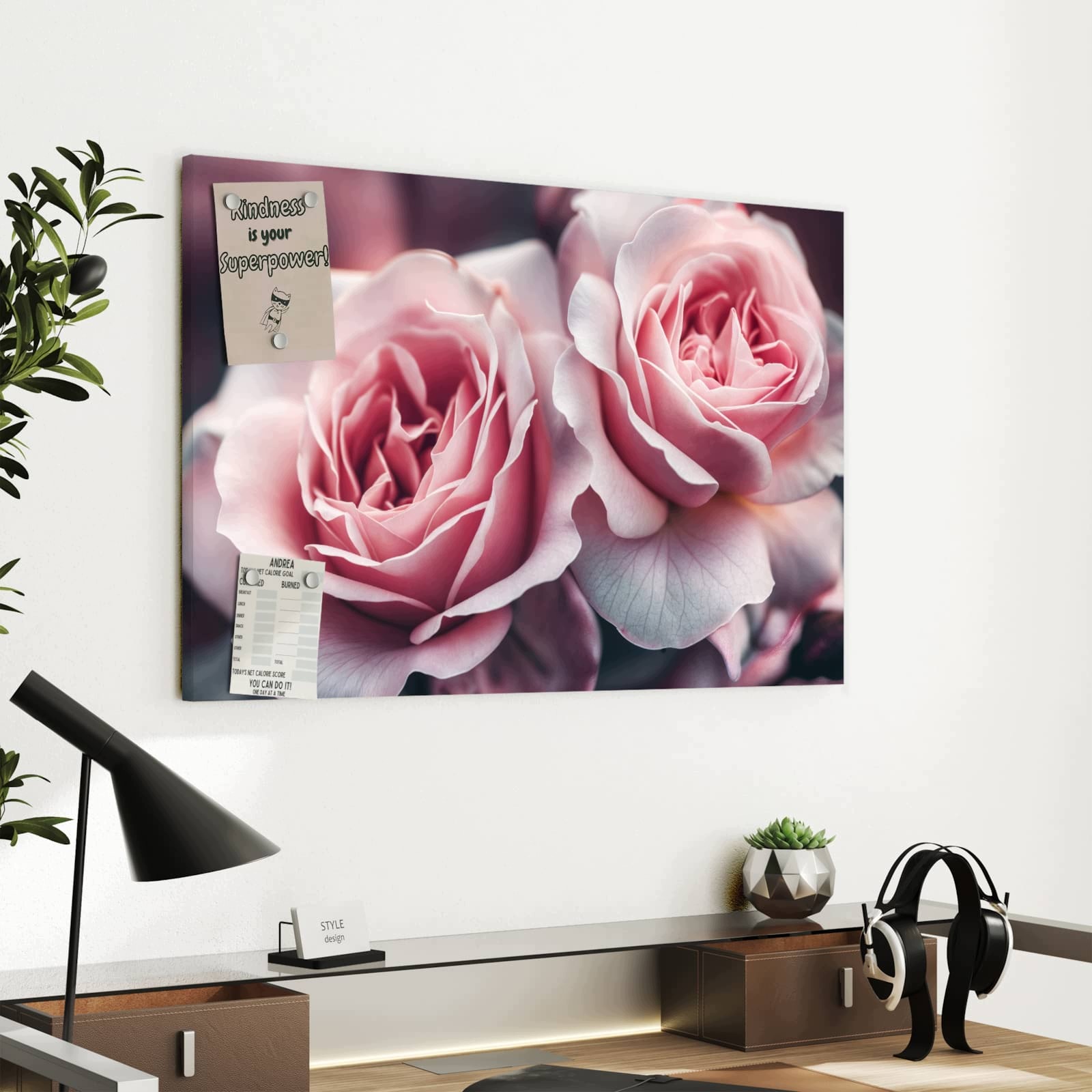 Magnetická tabule Květiny růže Dvojice 60 × 40 cm