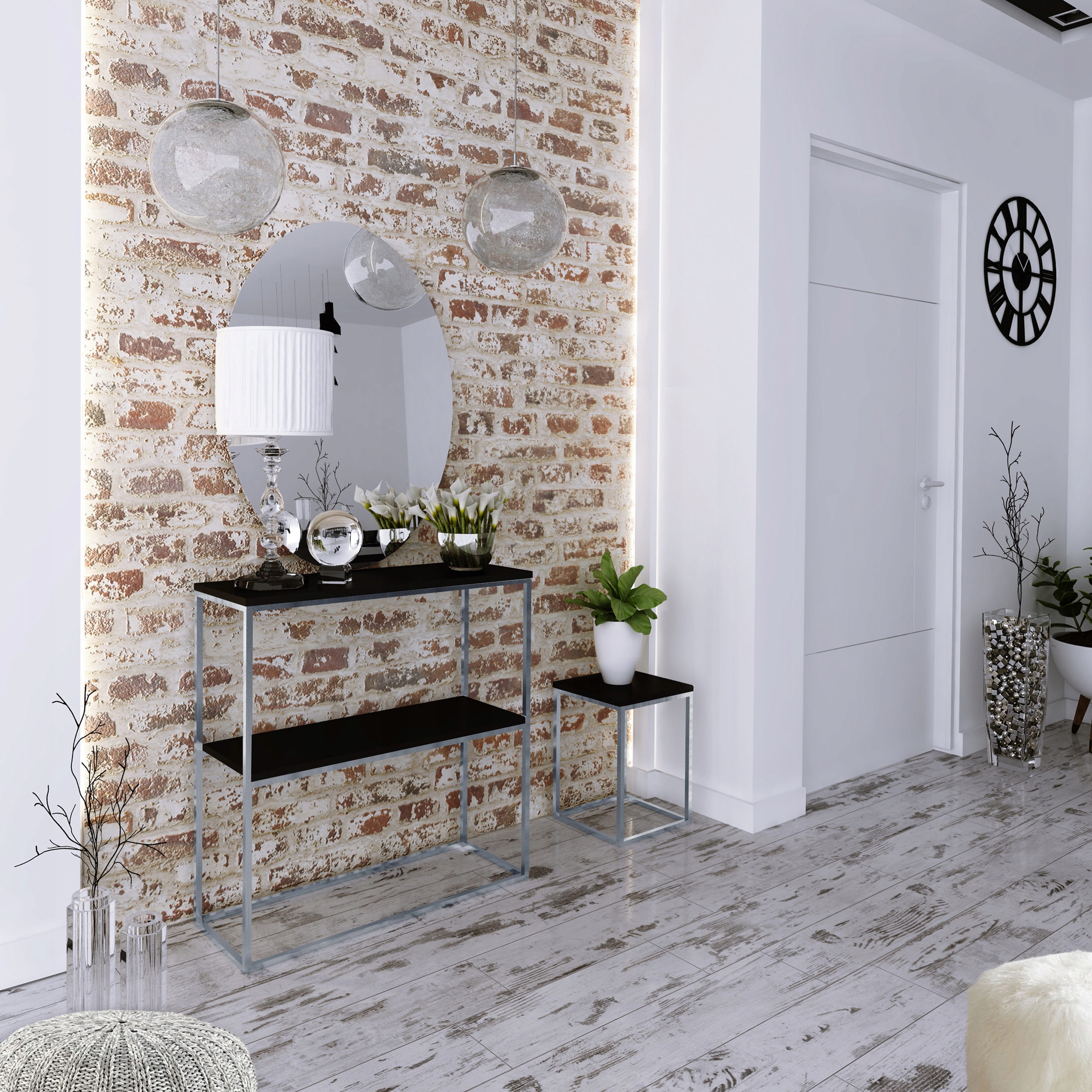 Konsolka Podwójna Wąska Przedpokój Loft 80x30h80 Srebrna+Blat MiniPearl Marka FutuStal