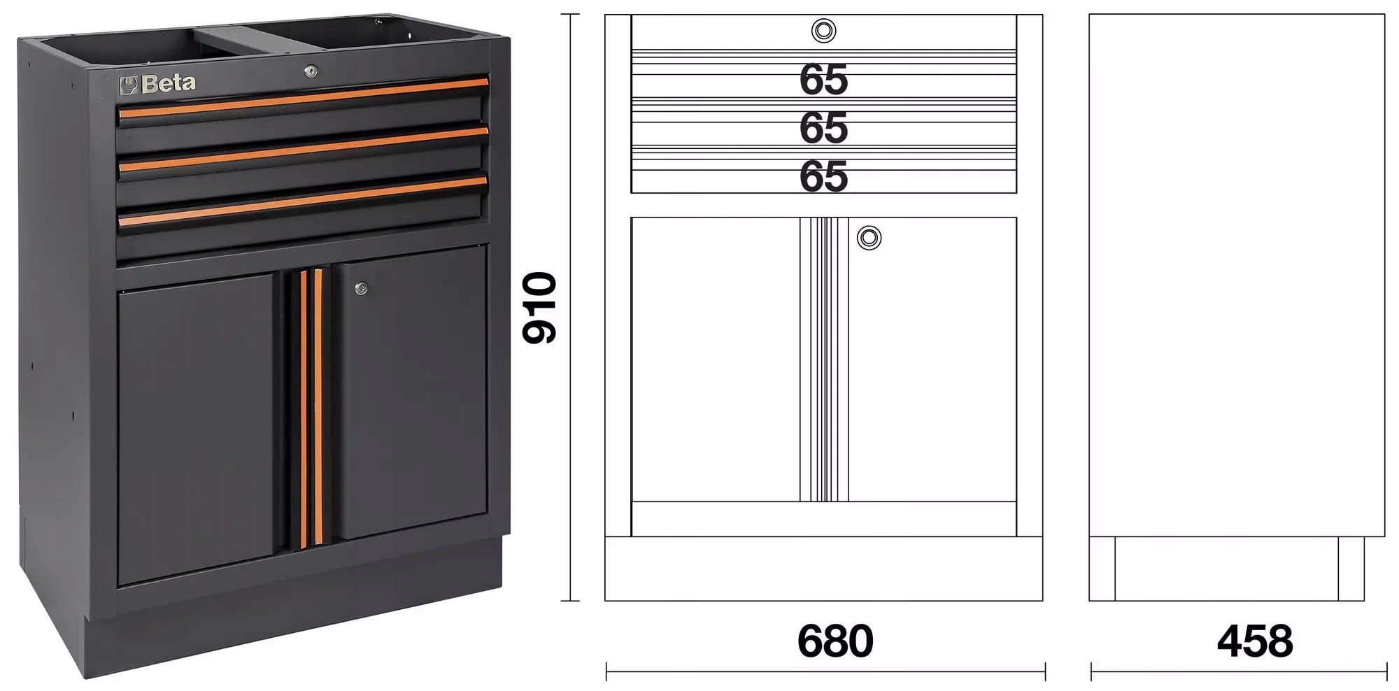 Moduł stały z 3 szufladami i szafką system C45PRO Beta 4500/C45PRO/M3A Marka Beta
