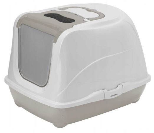 Levně Velká béžová toaleta pro kočky s filtrem a lopatkou – 45x58x42 cm Yarro Flip 2
