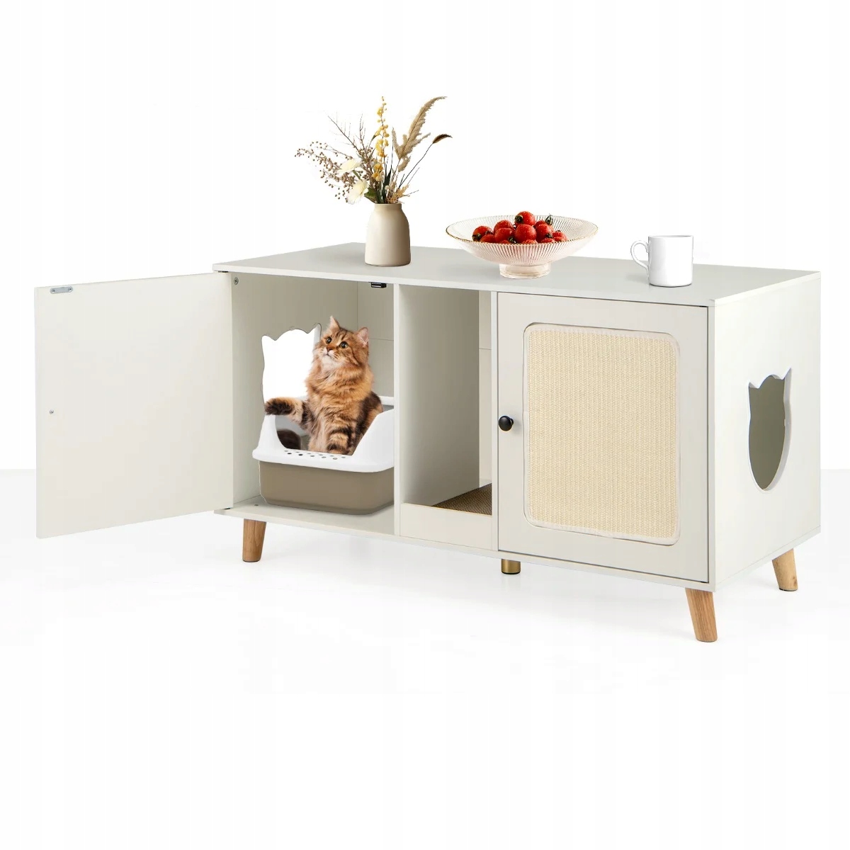 Levně Skříňka na záchod pro kočky Skříňka se 2 dvířky Domeček pro kočky Bílá