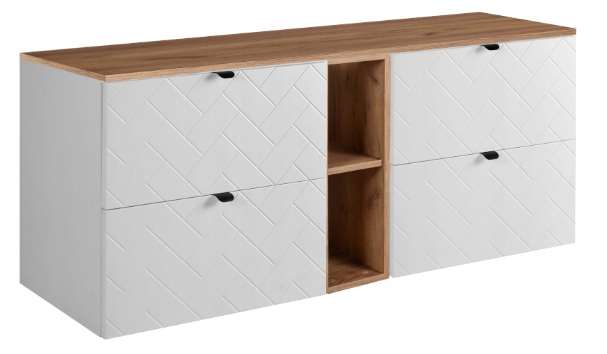 Koupelnová skříňka Závěsná pod umyvadlo Regál 140 Bílá Klepka Jedle Blat