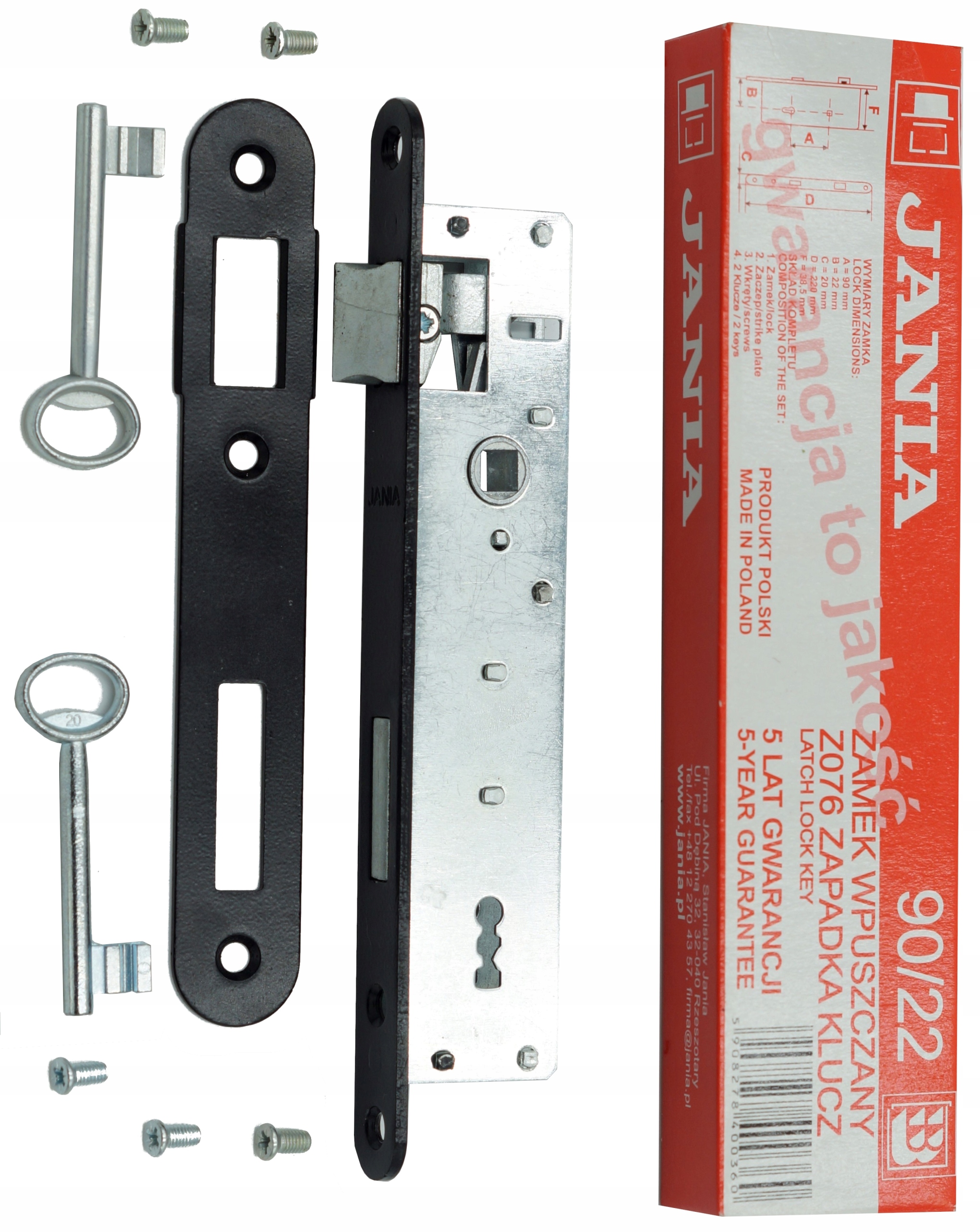 ZAMEK DO DRZWI WĄSKI ZAPADKA KLUCZ JANIA 90/22