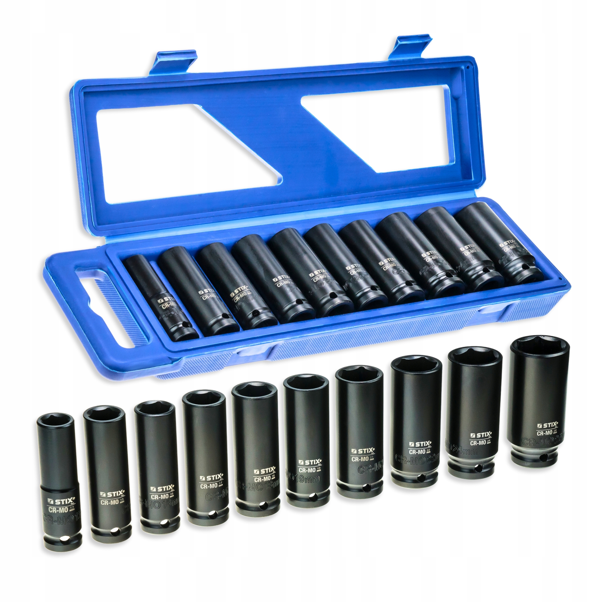 Nástrčné Klíče Úderové Dlouhé 1/2" 13-26MM Cr-mo Stix Kufřík 10 Ks