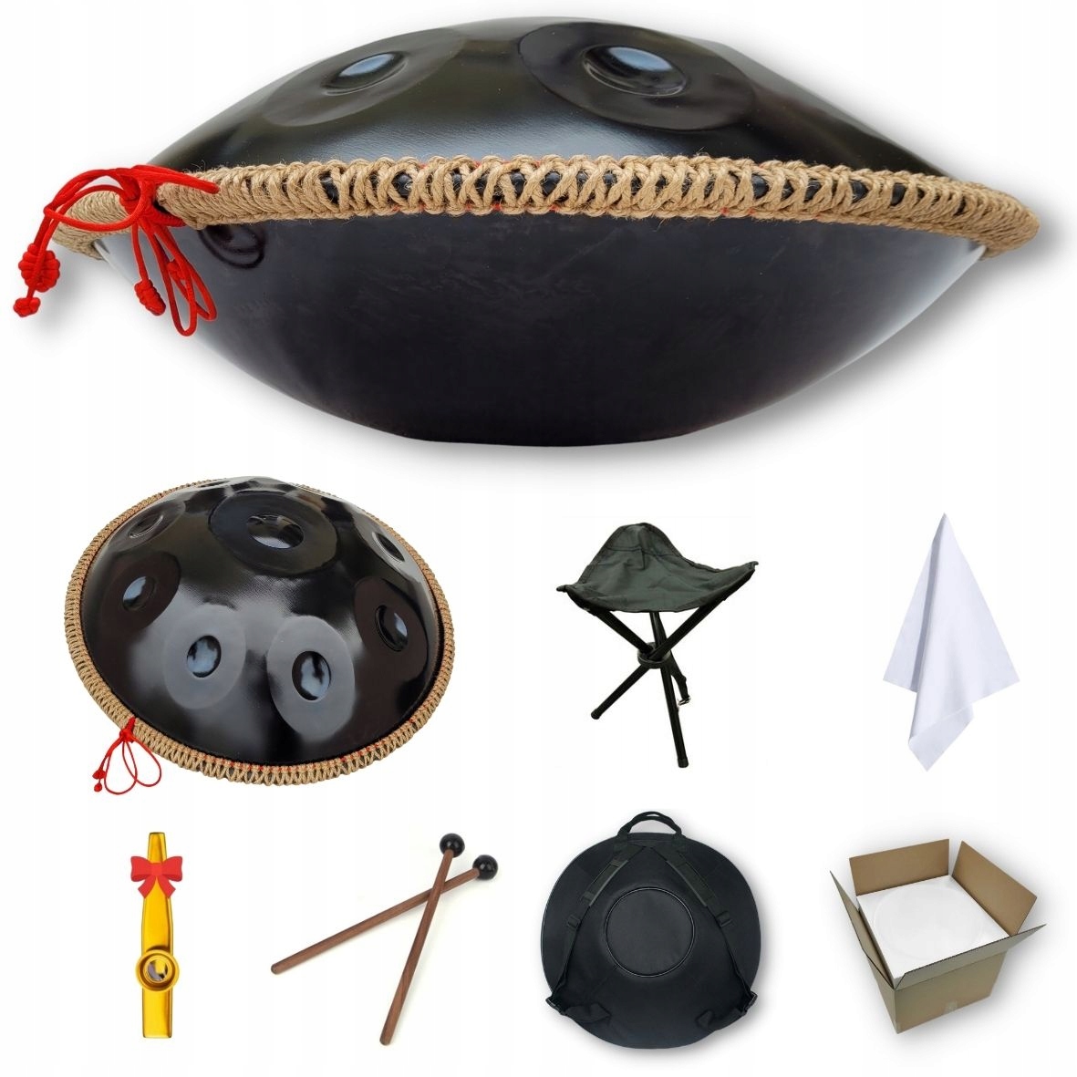 Handpan 9 57cm Velký černý kovový buben drum hang hand pan Set