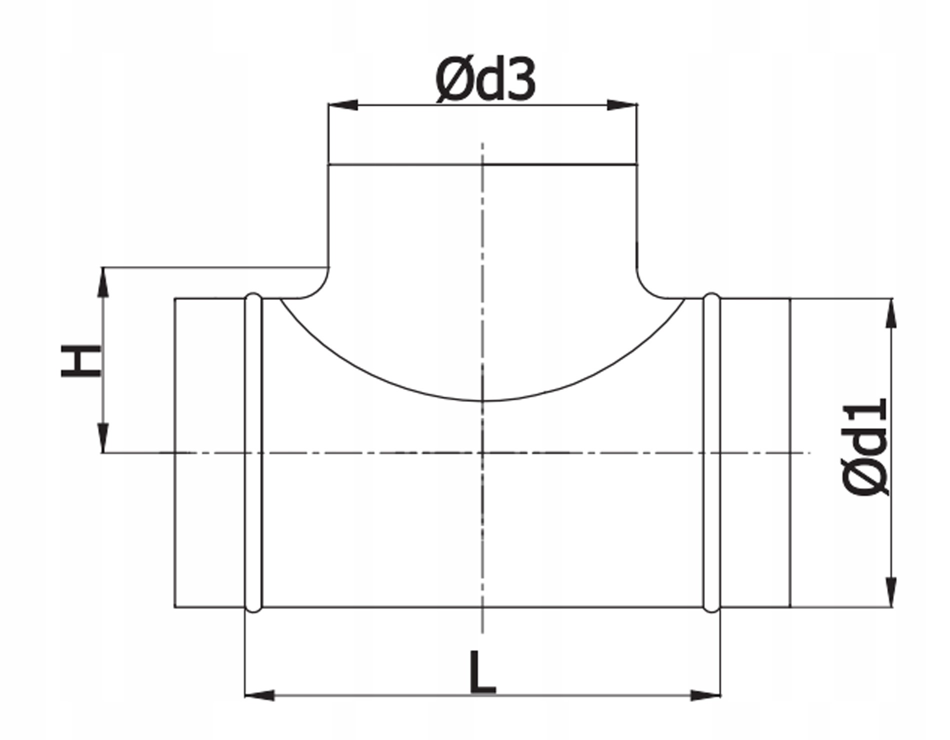 Trójnik metalowy REDUKCYJNY T 250 - 125 wentylacja Liczba m w ofercie 0.2 m