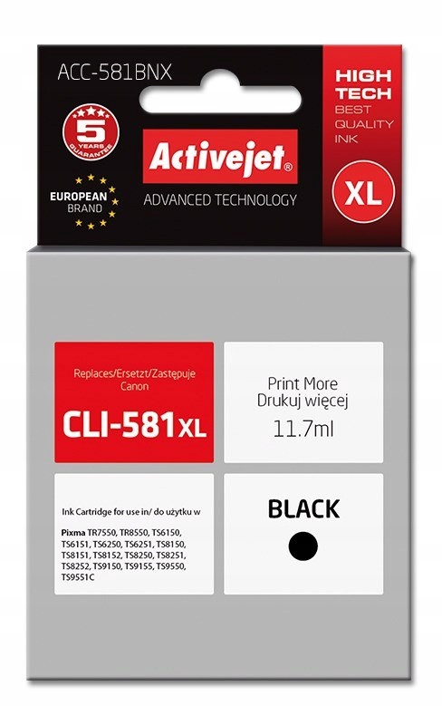 Tusz Activejet ACC-581BNX (zamiennik CLI-581Bk XL; Supreme; 11,70 ml; czarn