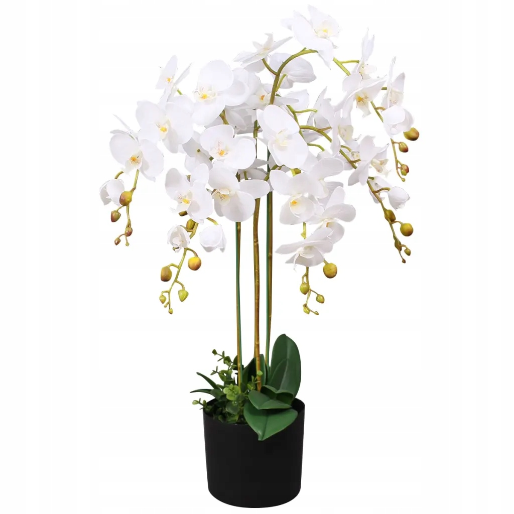 Umělá Orchidej Bílá 75 cm v květináči, 43 květů