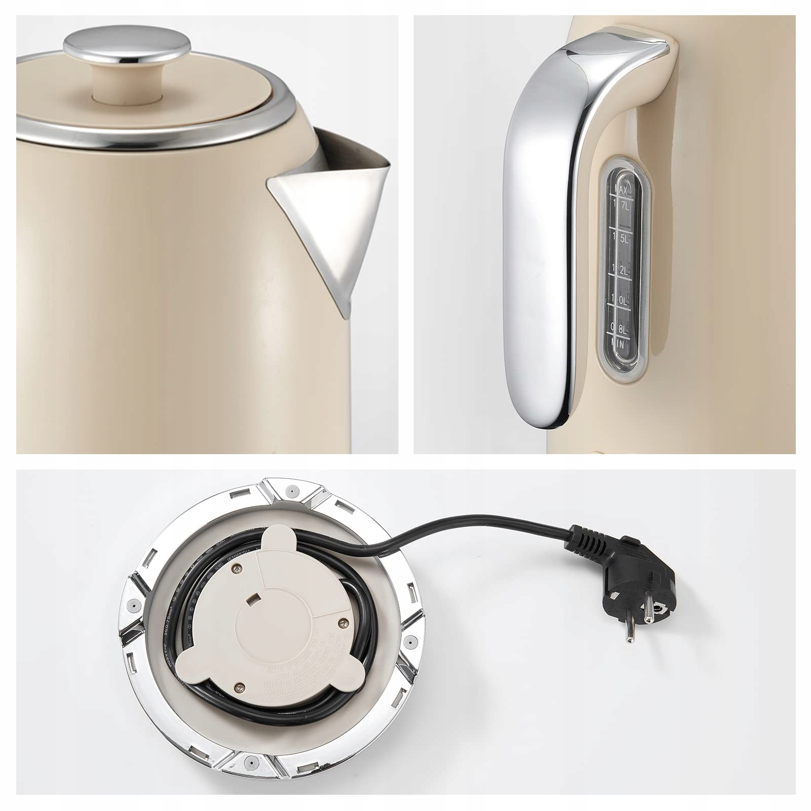 WILTAL Zestaw Retro Czajnik 1,7L 2200W Kremowy Stalowy Z Termometrem — miniatura 2