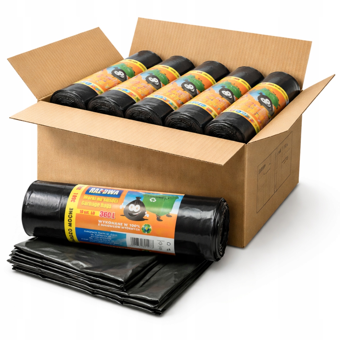 Levně Sáčky Na Odpadky 360L 10x10 ks Velké XXL extra Silné a odolné 35µ