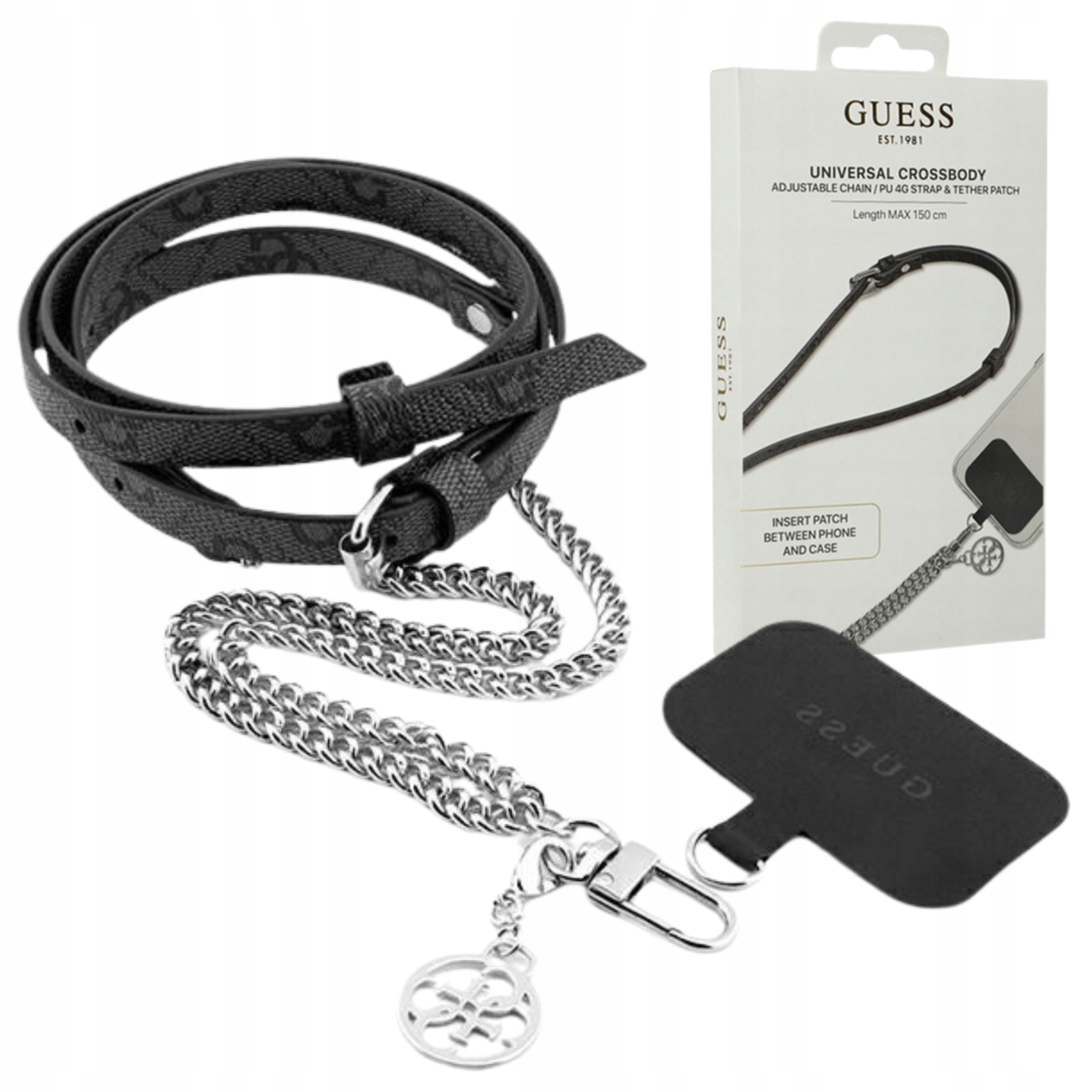 Uniwersalny pasek do telefonu Guess 4G Chain strap, czarna
