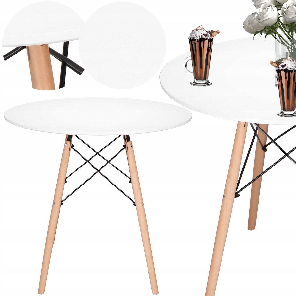 STÓŁ DO JADALNI KUCHNI SALONU STYL SKANDYNAWSKI OKRĄGŁY NOWOCZESNY 80x75cm Kolekcja HF0009 STOLIK KAWOWY 80 x 75 CM