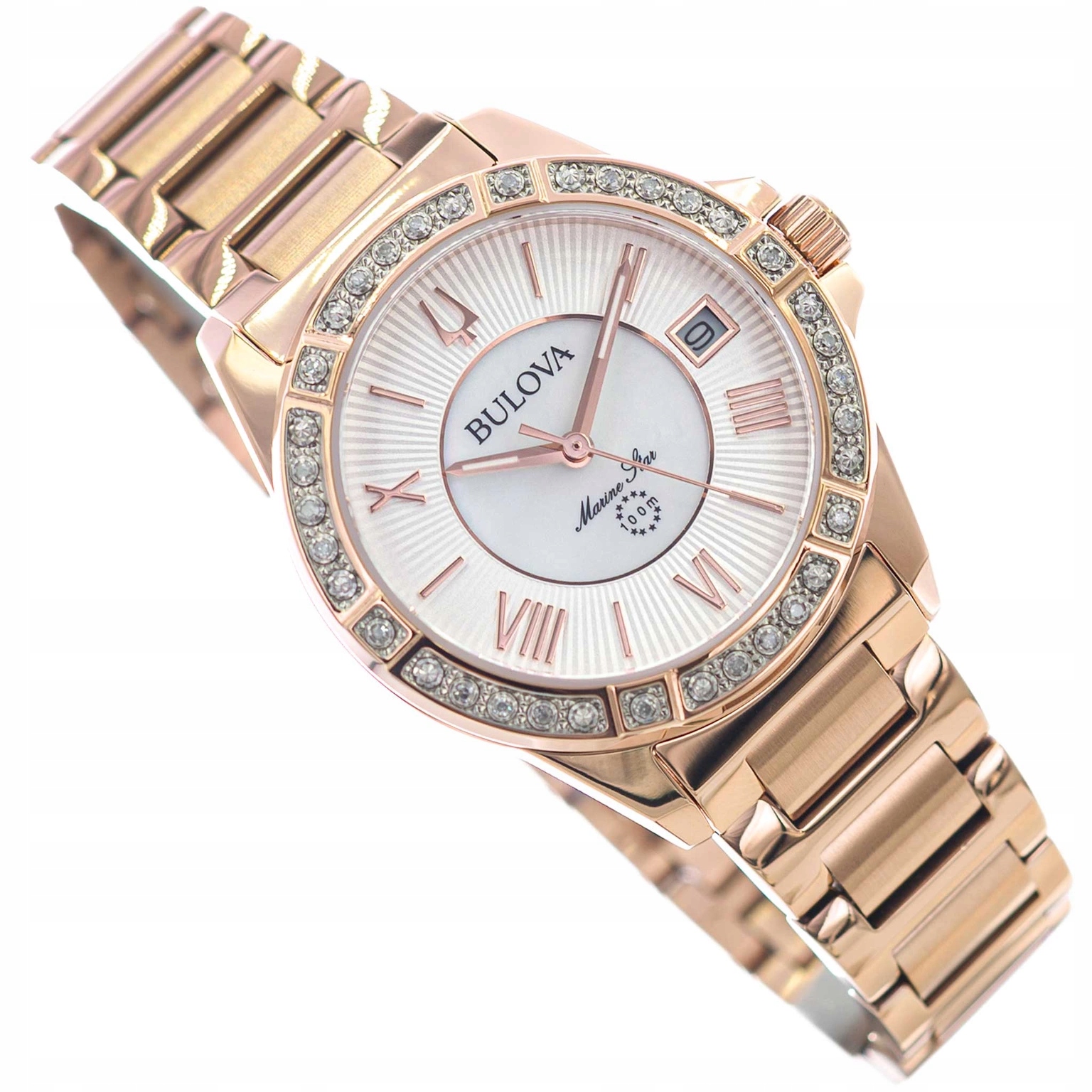 Dámské Hodinky Bulova 98R295 Marine Star Růžové Zlato Náramek Datumovka