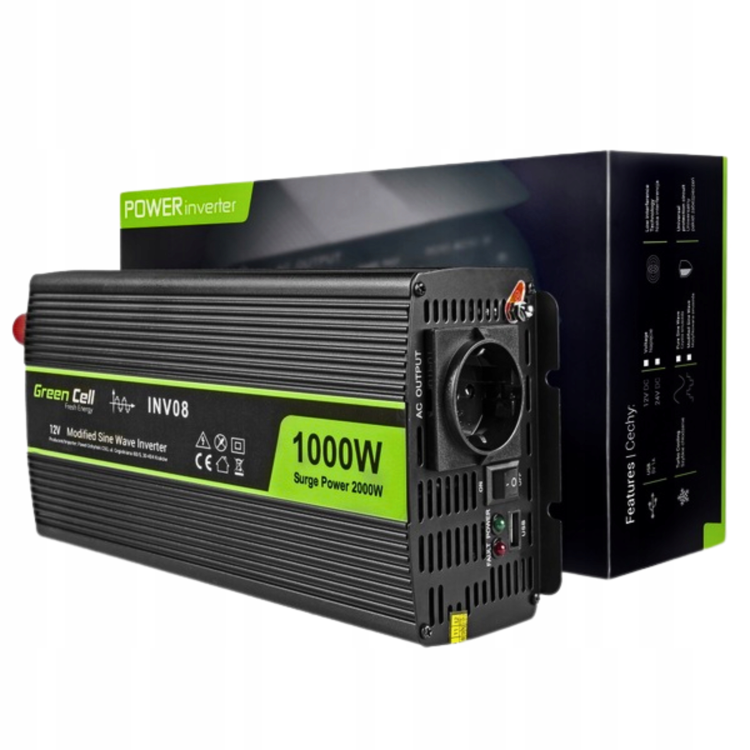 Menič Green Cell 12V na 230V 1000/2000W INV08 Abiko