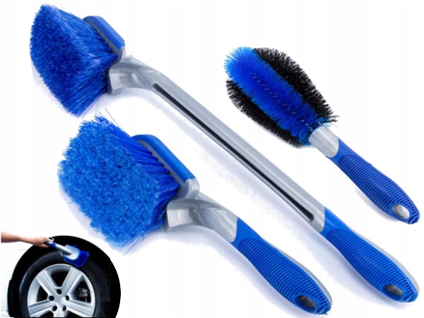 3x Profesjonalna Trwała Szczotka do Mycia Felg Kół Samochodowa Długi Uchwyt