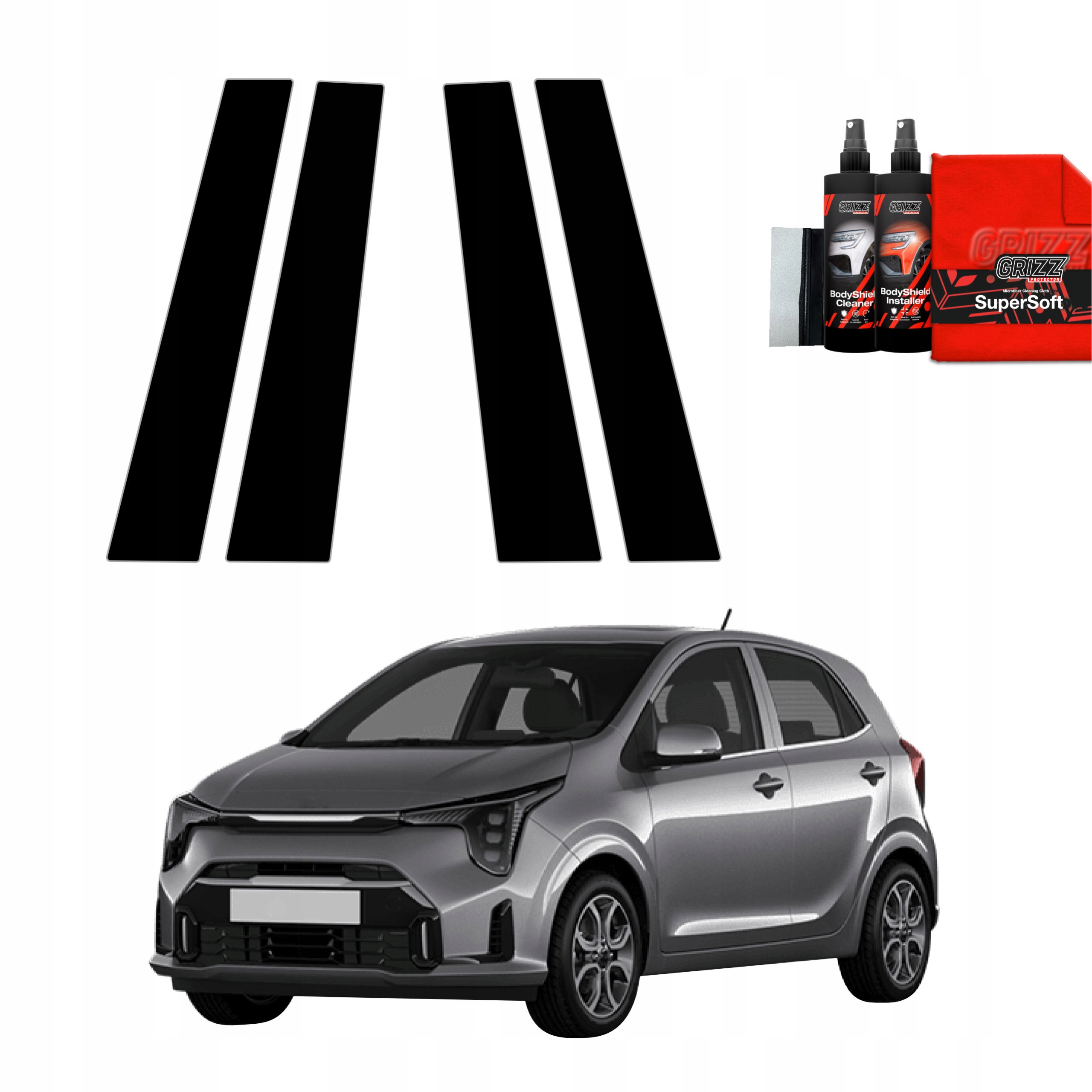 4v1 Černá fólie na sloupky pro Kia Picanto (2023-2025)
