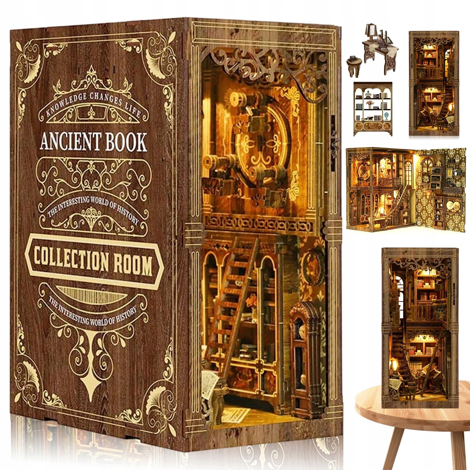 Mini Domek Book Nook Puzzle 3D Księgarnia Diy Z Led Kreatywny
